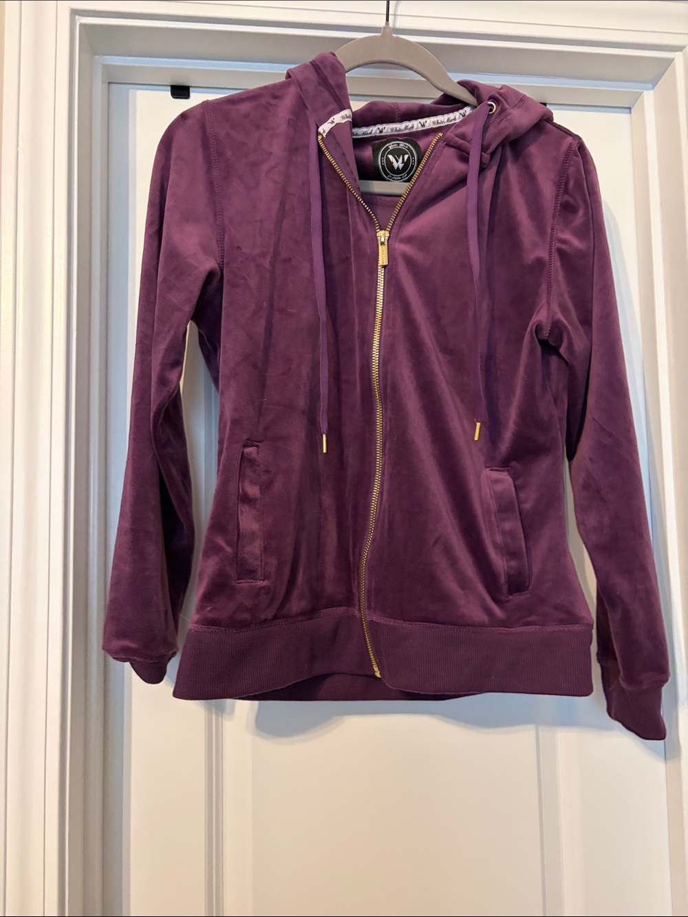White Mark Plum Velour Hooded Zip Jacket